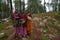 ALMORA, INDIA - SEPTEMBER 06, 2020: Portrait of three village women, standing with each other, wearing traditional clothes