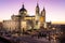 The Almudena Cathedral during a colorful sunset, it is the most important  and Catholic religious building in Madrid