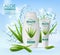 Aloe cream, shampoo cosmetics water splash banner