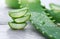 Aloe Vera closeup. Sliced Aloevera natural organic renewal cosmetics, alternative medicine. Organic skincare concept