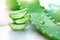 Aloe Vera closeup. Sliced Aloevera natural organic renewal cosmetics, alternative medicine. Organic skincare concept