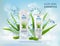 Aloe vera cosmetics with leaves and water drops