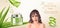 Aloe vera cream for skin care. Bare brunette woman advertising. Aloe background