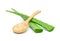 Aloe vera cube gel in wooden spoon with cutting  leaves