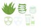 Aloe vera flat vector icons set, big set of design healthcare and cosmetology objects isolated on the white background, vector