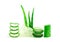 Aloe vera leaf cut sliced isolated on white background. High benefit as an herb with medicinal properties