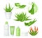 Aloe vera realistic set with fresh drops of water