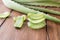 Aloevera fresh leaf on wood background