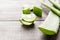 Aloevera fresh leaf on the wooden table