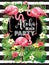 Aloha beach party. Vector illustration of tropical birds, flowers, leaves.