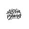 Aloha Beaches lettering. Hand written quote. Black color vector illustration. Isolated on white background