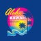 Aloha Hawaii summertime - badge vector illustration concept in vintage retro graphic style for t-shirt and other prints. Palms