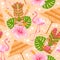 Aloha Seamless Pattern With Tiki Mask And Flamingo