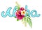 Aloha sign. Hawaii greeting. Hand drawn watercolor painting with Chinese Hibiscus rose flowers and palm leaf isolated on white