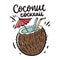 Aloha tropical coconut cocktail. Hand drawn vector iluustration