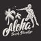 Aloha typography with surfer illustration for t-shirt print vector illustration.