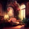 Alon Victorian Wardrobe Fund with Victorian furniture and romantic flowers - Generated Artificial Intelligence - AI