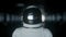 Alone astronaut in futuristic spaceship, room. Portrait shot of the astronaut wearing helmet in space. 3d rendering