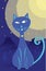 Alone blue cartoon cat at night
