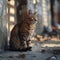 Alone, a cat sits on the cold cement floor, deep introspection