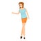 Alone girl hitchhiking icon, cartoon style