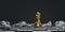 Alone of golden pawn chess standing among silver pawn chess fall on chessboard for business competition and strategy concept by 3d