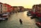 Alone gondola at sunset. Grand Canal in Venice