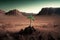 Alone green sprout against the background of the mars, created with Generative AI technology