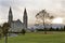 Alone majestic church at dusk with sunset clouds in Halton Hill, Ontario, Canada