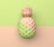 Alone pineapple is divided in half horizontally light green and beige color. Illustration in pastel colors. Tropical exotic fruit