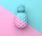 Alone pineapple is divided in half obliquely blue and pink color. Illustration in pastel colors. Tropical exotic fruit isolated on