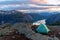 Alone tent on Trolltunga rock