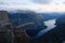 Alone tourist on Trolltunga rock