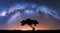 Alone tree and Milky Way arch at night. Landscape