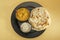 Aloo kulcha with sambar and coconut chutney - south indian curry