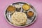 Aloo kulcha with sambar and coconut chutney - south indian curry