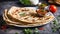 Aloo Paratha Indian Potato stuffed Flatbread. Served with fresh curd and tomato ketchup