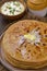 Aloo paratha served with yogurt and pickle
