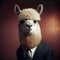 Alpaca in a Business Suit, Animal Businessman, Funny Boss, Alpaca Headed Man, Generative AI Illustration