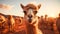 Alpaca camel sunset portrait rural scene grass livestock sand adventure