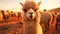 Alpaca camel sunset portrait rural scene grass livestock sand adventure