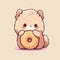 alpaca eat doughnut animal chibi cartoon style isolated plain background by AI generated