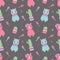 Alpaca or Lama with cactus and rumba shakers cute c cartoon style seamless pattern on dark gray background