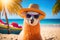 Alpaca on vacation at the beach. ai generative