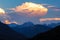 Alpen glow across a mountain range in bavaria