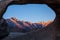 Alpenglow sunrise on the Range of Light Eastern Sierra Mountains and Mt Whitney