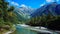Alpes Kamikochi mountain landscape in Japan with river view