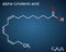 Alpha-linolenic acid, ALA molecule. Carboxylic, polyunsaturated omega-3 fatty acid. Component of many common vegetable oils. Dark