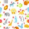 Alphabet animals and letters study material for children vector. U for unicorn, dog and hedgehog, mouse and cat, fish