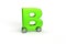 Alphabet B as car with wheels isolated in green on an isolated white background